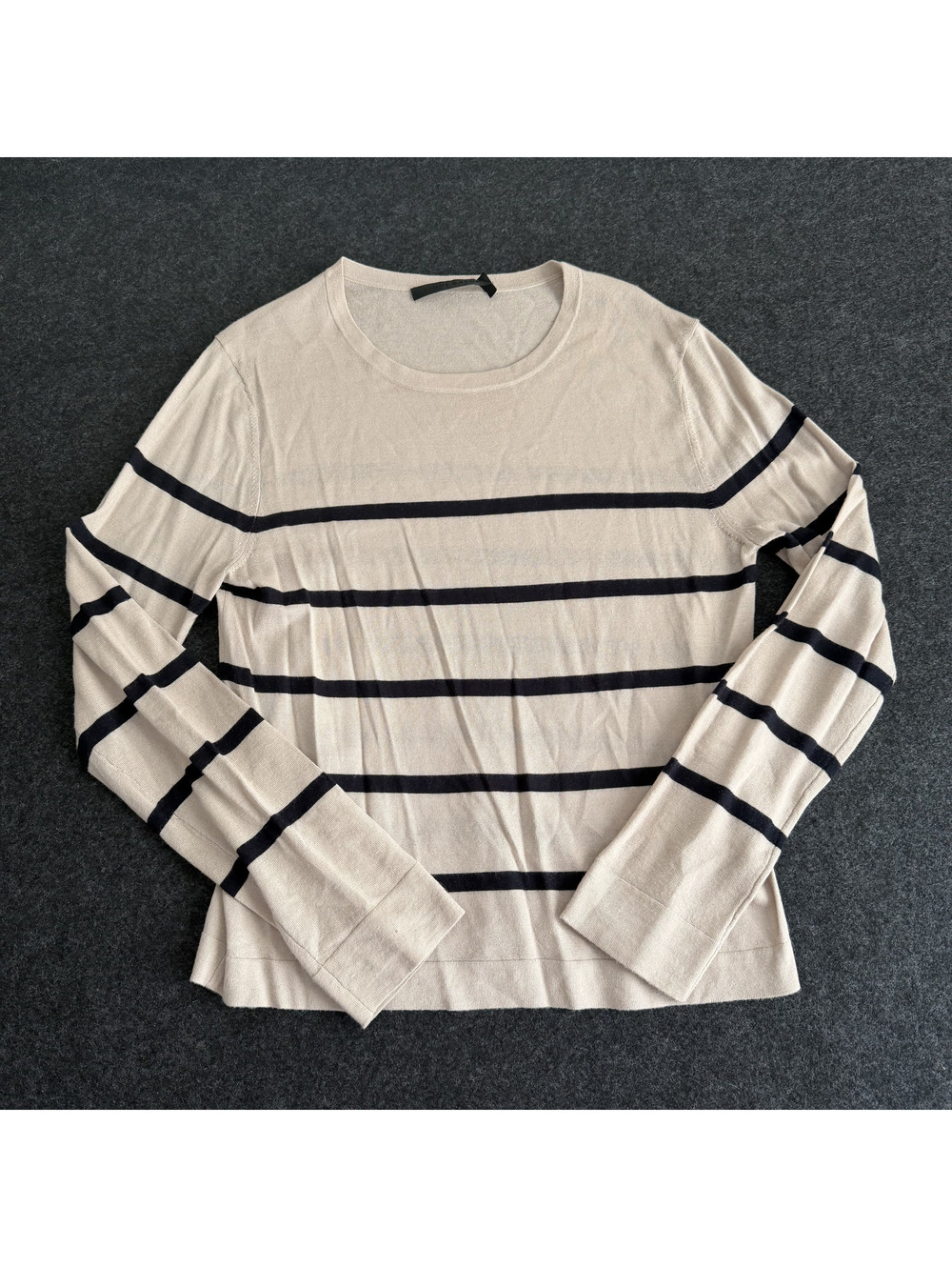 Jenni Kayne 100% Merino Wool Striped Crewneck Sweater Cream Black Size S